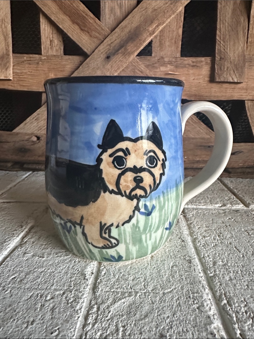 Hand panted coffee dog mug by Karen Donleavy Yorkshire Terrier
